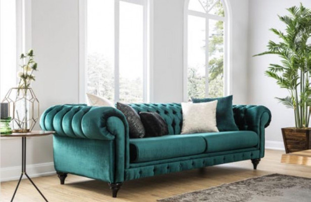 Klassesch Chesterfield Drësëtzer Miwwel Sofa Luxus Couchen Gréng 3 Sitz Sofas