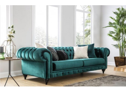 Klassesch Chesterfield Drësëtzer Miwwel Sofa Luxus Couchen Gréng 3 Sitz Sofas