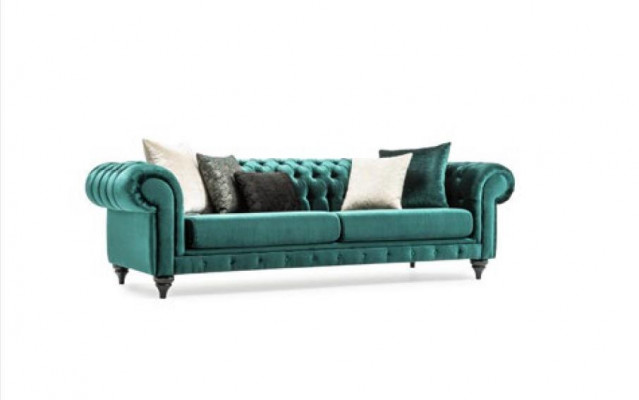 Klassesch Chesterfield Drësëtzer Miwwel Sofa Luxus Couchen Gréng 3 Sitz Sofas