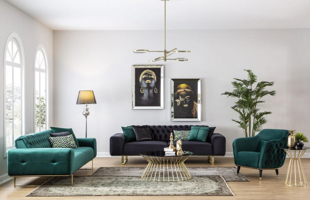 Luxus Wunnzëmmer Sofa 2 Sëtz Duebelsëtz Gréng Couch Chesterfield Couche Nei