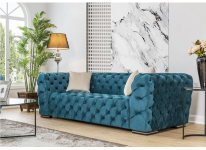 Chesterfield Sofa 4 Sëtz Design Wunnzëmmer Polster Holz Polster Luxus Blo