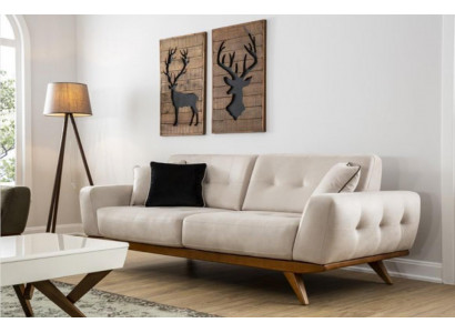 Klassesch Sofa 2 Sëtz Design Wunnzëmmer Polster Holz Lieder Modern Luxus Beige