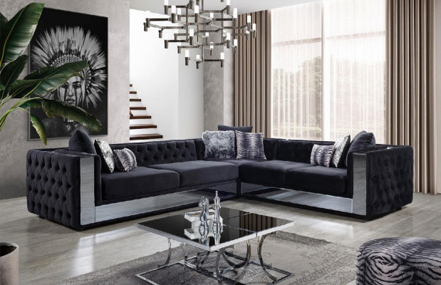 Schwaarz Chesterfield Polstersofa Ecksofa Garnitur Polster Luxus Eck Sofas