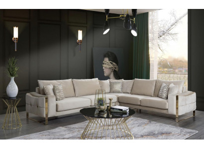 Ecksofa L Form Sofa Canapé Design Canapéë Polster Textil Eck Garnitur Beige