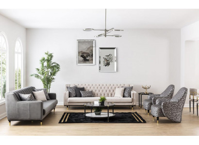 Luxus Garnitur Set 5tlg Sofagarnitur 3+3+1+1 Sëtzer Couchdësch Sofa Still.