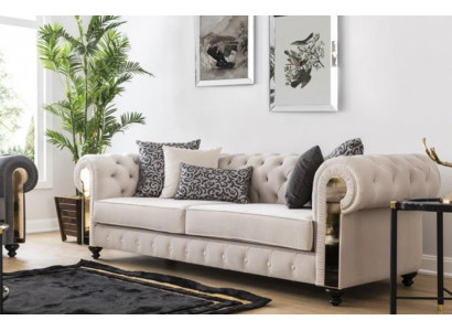 Chesterfield Sofa 3 Sëtz Design Wunnzëmmer Polster Holz Lieder Modern Luxus