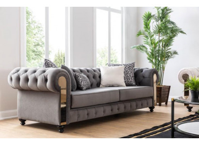 Luxus Wunnzëmmer Sofa 3-Sëtz Dräisëtzer Gro Chesterfield Klassesch Couchen