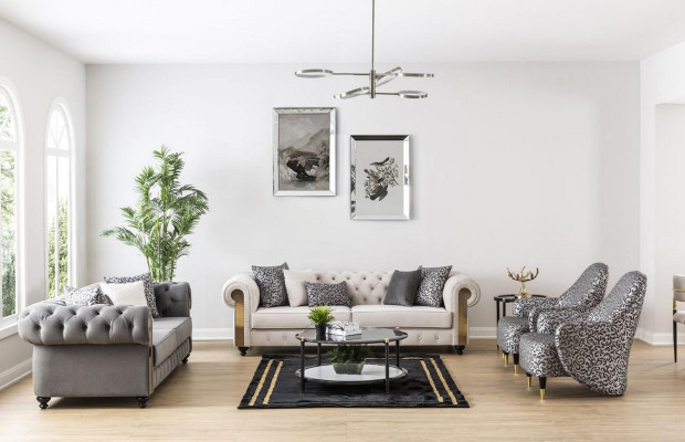 Luxus Wunnzëmmer Sofa 3-Sëtz Dräisëtzer Gro Chesterfield Klassesch Couchen