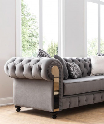 Luxus Wunnzëmmer Sofa 3-Sëtz Dräisëtzer Gro Chesterfield Klassesch Couchen