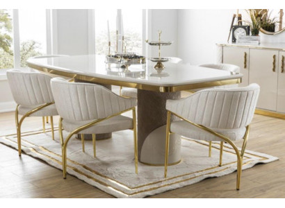 Luxus Iesszëmmer Ariichtung Dësch mat 6 Still Metall Grupp 7tlg Metall