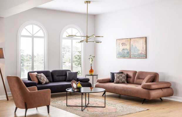 Design 3-Sëtzer Sofa brong Canapé Polster Grouss Luxus Canapéen Sofas Textil Sëtz Nei