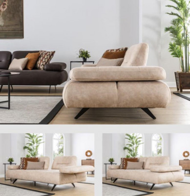 Canapé 2-Sëtzer Polsterbéige Textillieder Design Modern Canapéen Luxus