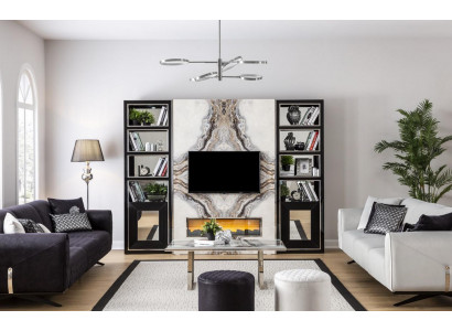 Luxus Wunnwand Wunnzëmmer TV Schaf Wänn Marmor Imitatioun Schwaarz 270cm