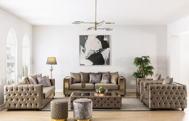 Chesterfield Sofa 4 Sëtz Wunnzëmmer Modernen Design Blo Sofas Textil Couchen