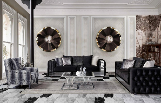 Chesterfield Sofa 3 Sëtzer Wunnzëmmer Modernen Design Sofas Textilstoff Couchen Nei