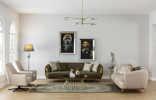 Modern Zwee-Sëtz Polstersofa wäiss Textil Design Couch Sofas Stoff