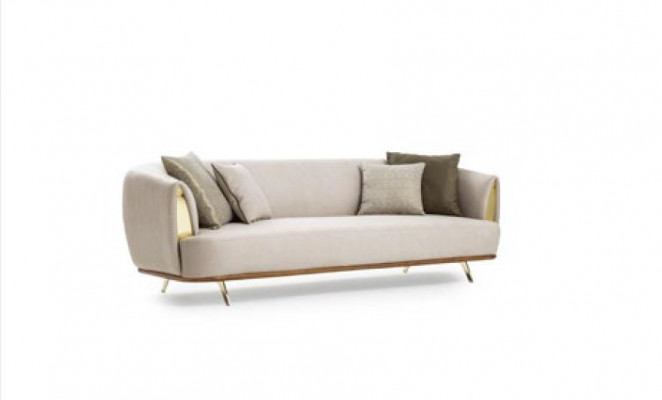 Modern Zwee-Sëtz Polstersofa wäiss Textil Design Couch Sofas Stoff