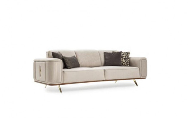 Modern Sofa 3-Sëtzer Polstersofa wäiss Textil Sëtz Design Canapé Sofae Stoff