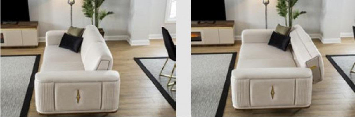 Modern Sofa 3-Sëtzer Polstersofa wäiss Textil Sëtz Design Canapé Sofae Stoff