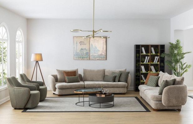 Sofa 3-Sëtzer Polstersofa Gro Textill Sëtz Design Stoff Modern Couch Sofae Nei