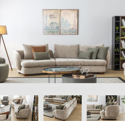 Sofa 3-Sëtzer Polstersofa Gro Textill Sëtz Design Stoff Modern Couch Sofae Nei