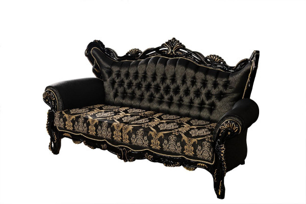 Chesterfield Barock Dräisëtzer Couch Couchen Stoff Gold Sofa Miwwelen