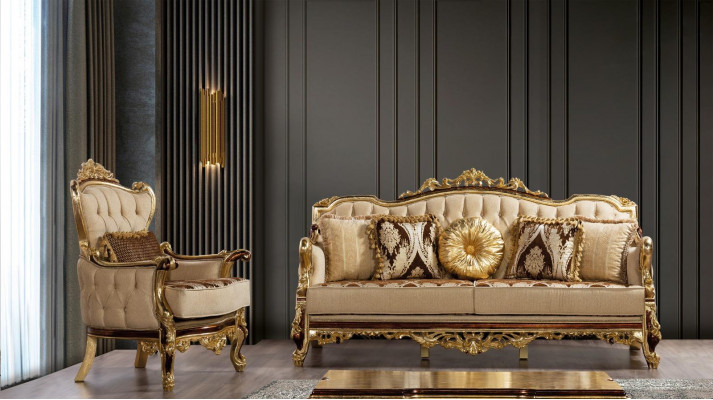 Luxus Canapé Beige Canapé-Set Setzfauteuil 3+1 Sëtzer Stoff Design Canapéen
