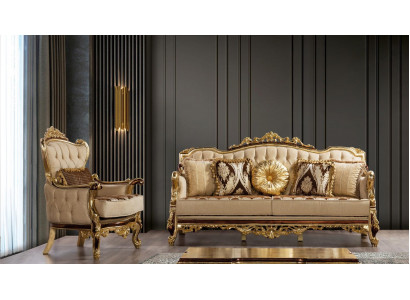 Luxus Canapé Beige Canapé-Set Setzfauteuil 3+1 Sëtzer Stoff Design Canapéen