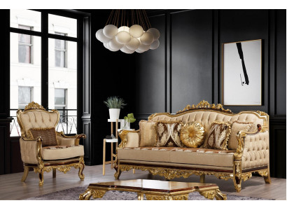 Canapé-Set Couch Barock Rokoko Couchen Textil Chesterfield Sofa Dësch 3tlg.