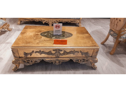 Barock-Couchtisch, gëllfaarweg, geschnëtzt Been, Dësch, Holz, Wunnzëmmer