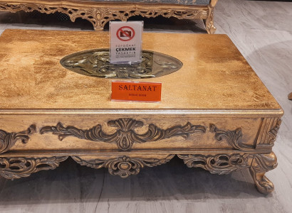 Barock-Couchtisch, gëllfaarweg, geschnëtzt Been, Dësch, Holz, Wunnzëmmer
