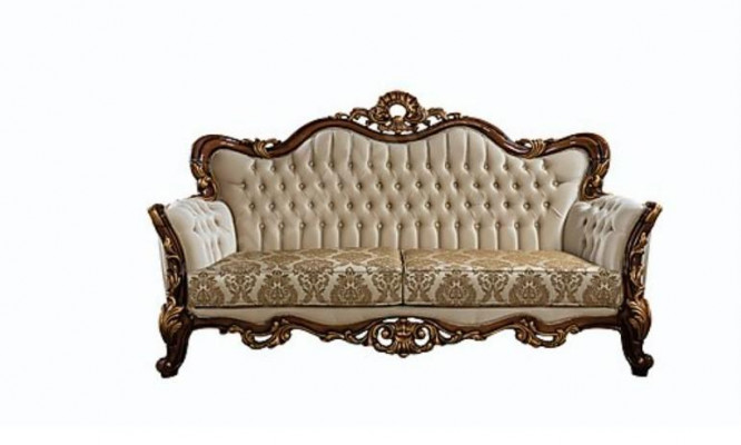 Chesterfield Barock Dräisitzer Miwwel Sofa Couchen Stoff Gold Couch