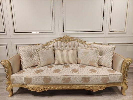 Canapéset Sofa 3+1 Plaz Sessel Dësch geschnëtzt Been Couchdësch 3tlg.