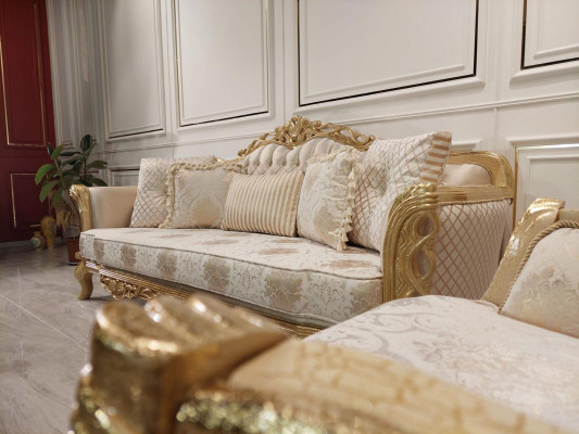 Chesterfield Sofa Barock Canapé Holz Samt Dräisitzer Klassesch Sofas Miwwelen