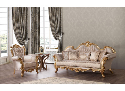 Canapé-Set 3+1 Sëtz Couch Polster Miwwelen Set Garnitur Klassesch Sëtzmiwwelen