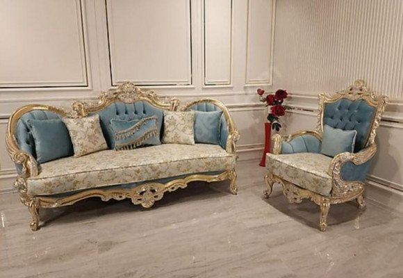 Wunnzëmmer Sofagarnitur Klassesch Sofa Canapé Miwwelariichtung 3+1 Sëtzer