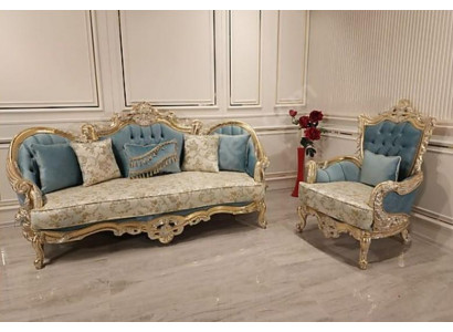 Wunnzëmmer Sofagarnitur Klassesch Sofa Canapé Miwwelariichtung 3+1 Sëtzer