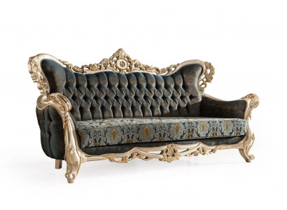 Barock dräisiichter Chesterfield Couch Miwwelen Sofa Couchen Stoff Gold