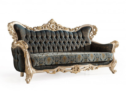 Barock dräisiichter Chesterfield Couch Miwwelen Sofa Couchen Stoff Gold