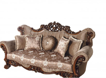 Barock Dräisëtzer Chesterfield Canapé Miwwelen Sofa Couchen Stoff Braun