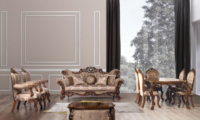 Barock Dräisëtzer Chesterfield Canapé Miwwelen Sofa Couchen Stoff Braun