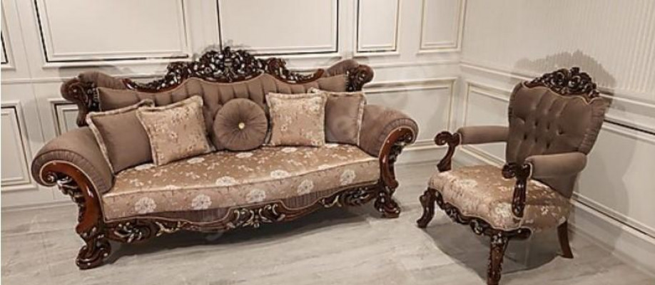 Barock Dräisëtzer Chesterfield Canapé Miwwelen Sofa Couchen Stoff Braun