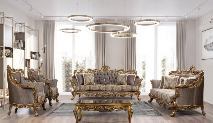 Klassesch Chesterfield Couch Dräisëtzer Gëllene Kader Canapéen Sofen