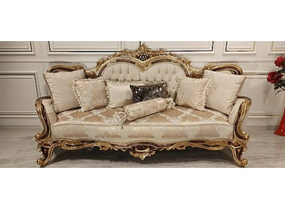 Chesterfield Barock Dräisëtzer Canapé Miwwelen Sofa Couche Stoff Beige
