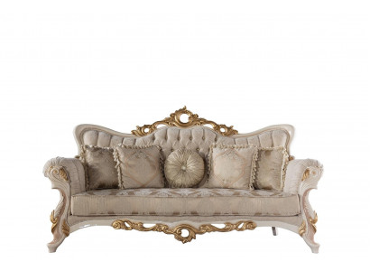 Chesterfield Barock Canapé Miwwelen Sofa Couchen Stoff Gold Dräisëtzer