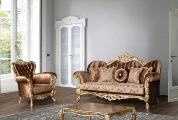 Klassesch Wunnzëmmer-Sofagarnitur Sofa Couch Miwwelariichtung 3+1 Sëtz.