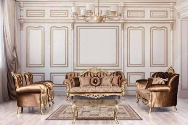Klassesch Wunnzëmmer-Sofagarnitur Sofa Couch Miwwelariichtung 3+1 Sëtz.