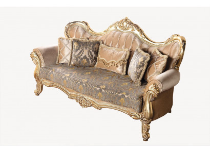 Chesterfield Barock Dräisëtzer Couch Miwwel Sofa Stoff Gold Couchen