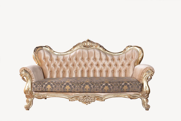 Chesterfield Barock Dräisëtzer Couch Miwwel Sofa Stoff Gold Couchen