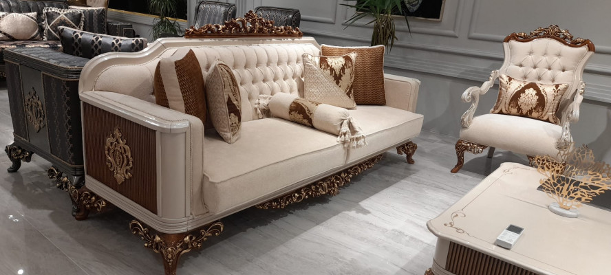 Dreiplazegen Chesterfield Barock Canapé Miwwel Sofa Cocuchen Stoff Gold